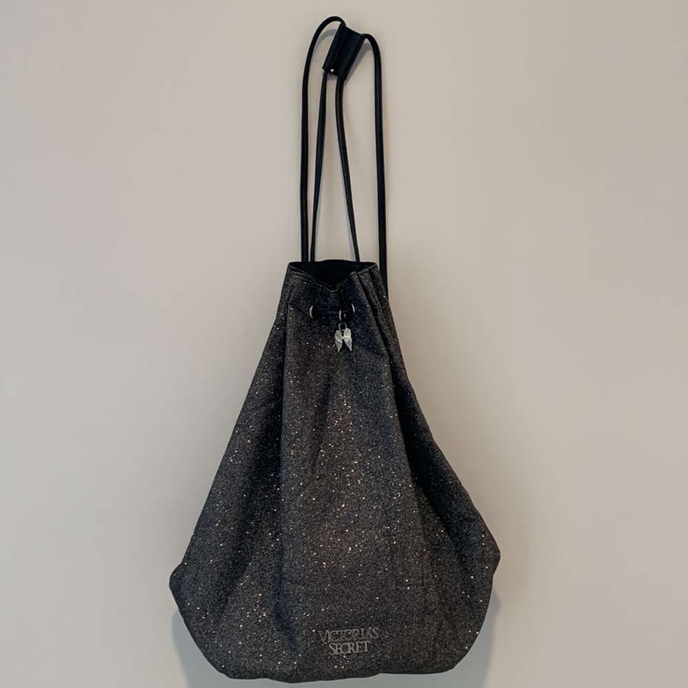 VICTORIA’S SECRET Backpack- sparkly charcoal grey w/ angel wings charm.